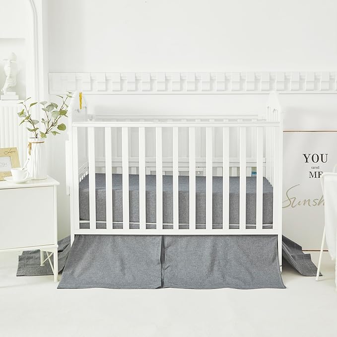 Brandream Gender Neutral Baby Crib Bedding Set 3 Pieces 100% Cotton Like Linen Supersoft Classic Quilted Plaid Design Boho Bohemian Farmhouse Chic Nursery Decor (Gray)
