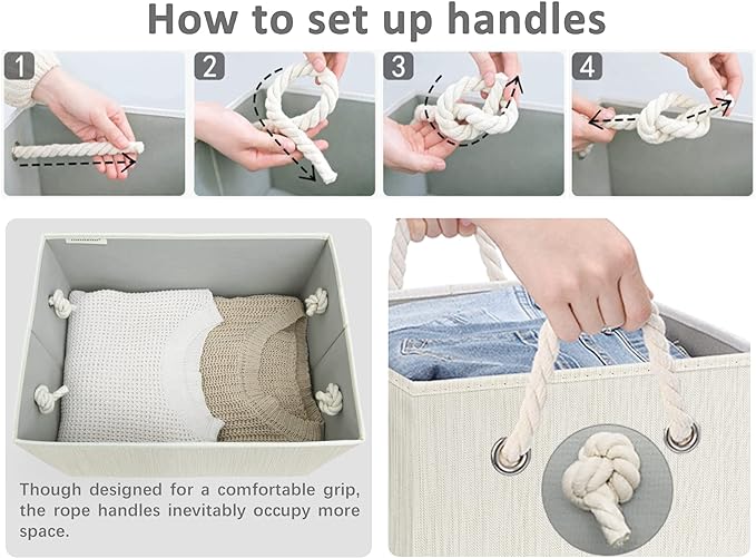 StorageWorks Storage Bins with Lids, Decorative Storage Boxes with Lid and Soft Rope Handles, Foldable Storage Baskets for Closet, Shelves, Stackable, Ivory and White, Jumbo, 3-Pack