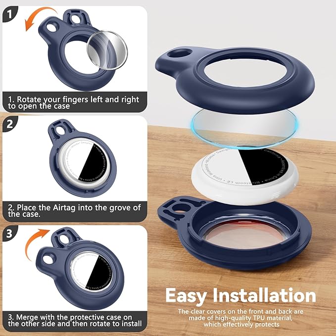 Upgrade Waterproof Airtags Holder with Apple Airtags Keychain, Hard PC Air Tag Case, Anti-Scratch & Shock Air tag Holder,Men's Women's Keyrings & Keychains, for Dog,Car Key,Luggage -Navy Blue