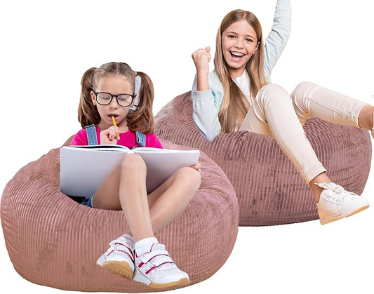 2 Pcs Classic Bean Bag Chair, with Faux Rabbit Fur Cover for Teens and Kids, Memory Foam Bean Bag Chairs, Ultra Soft Faux Fur Fabric, 2.5 feet Round Fluffy Bean Bag Sofa