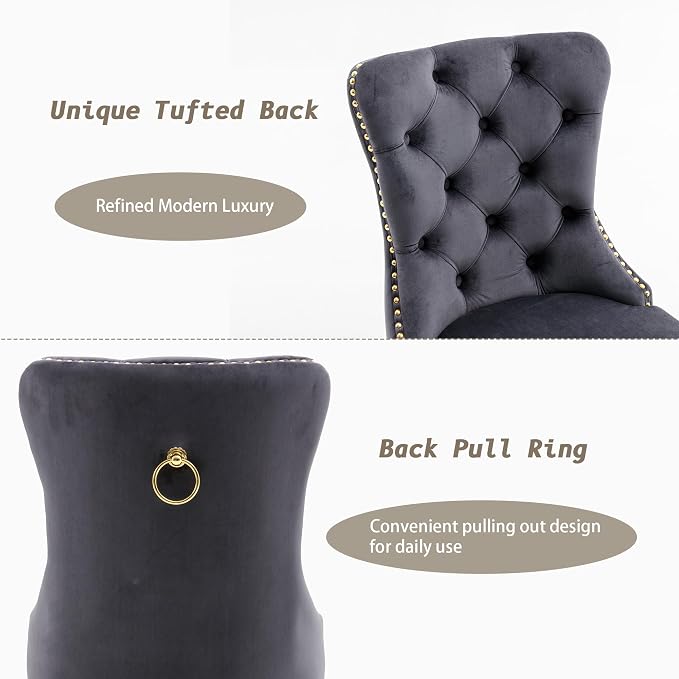 KCC Velvet Dining Chairs Set of 4, Upholstered High-end Tufted Dining Chair - Image 5