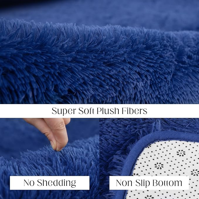 Soft 9x12 Blue Rug, Fluffy Area Rugs for Living Room, Plush Navy Area Rugs for Bedroom, Non-Slip Indoor Carpet for Nursery, Study Room, Kids Room, Room Decor