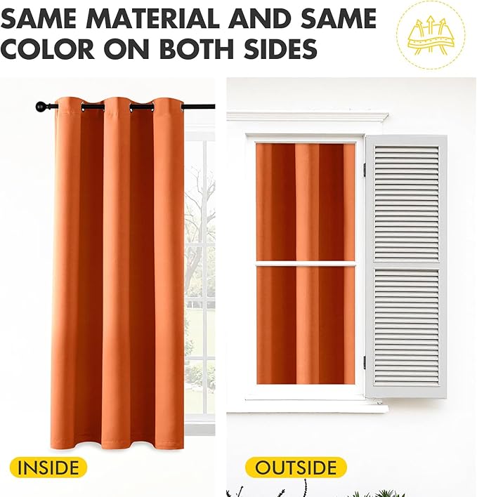 MIULEE Orange Blackout Curtains for Bedroom Living Room 90 Inches Long 2 Panels, Thermal Insulated Room Darkening Fall Drapes Solid Grommet Noise Reduction Light Blocking Window Treatments 40x90 Inch