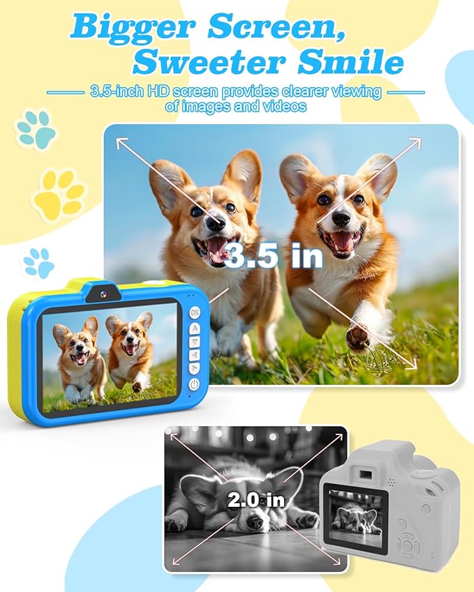 Kids Camera, 48MP 1080P Digital Camera for Kids with 3.5 Inch Big Screen, 10X Zoom, Selfie & Video, 32GB SD Card, 1200mAh Battery, Christmas Birthday Gifts for Boys Girls Ages 3-12 (Blue)