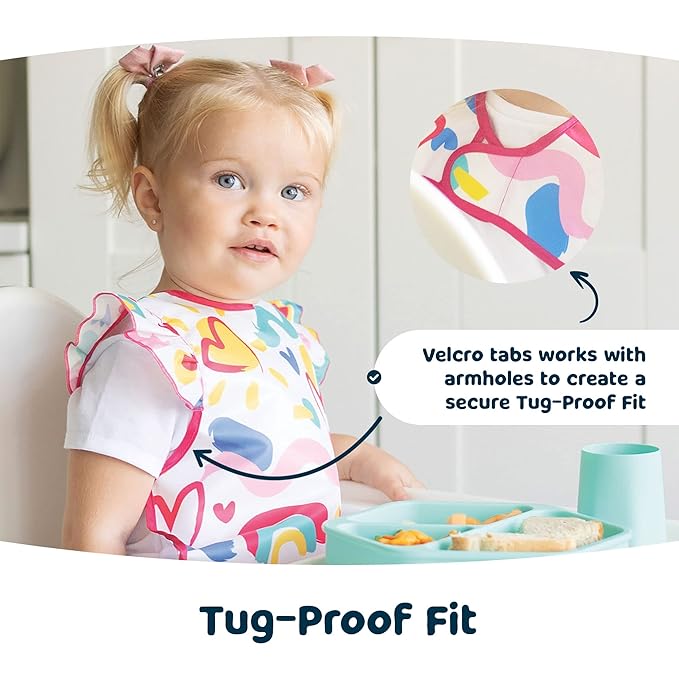 Tiny Twinkle Mess Proof Baby Bib - Waterproof & Lightweight Baby-Led Weaning Apron | 100% Recycled Polyester, Easy Clean & Machine Washable (Petite Safari, Small 6-24 Months)