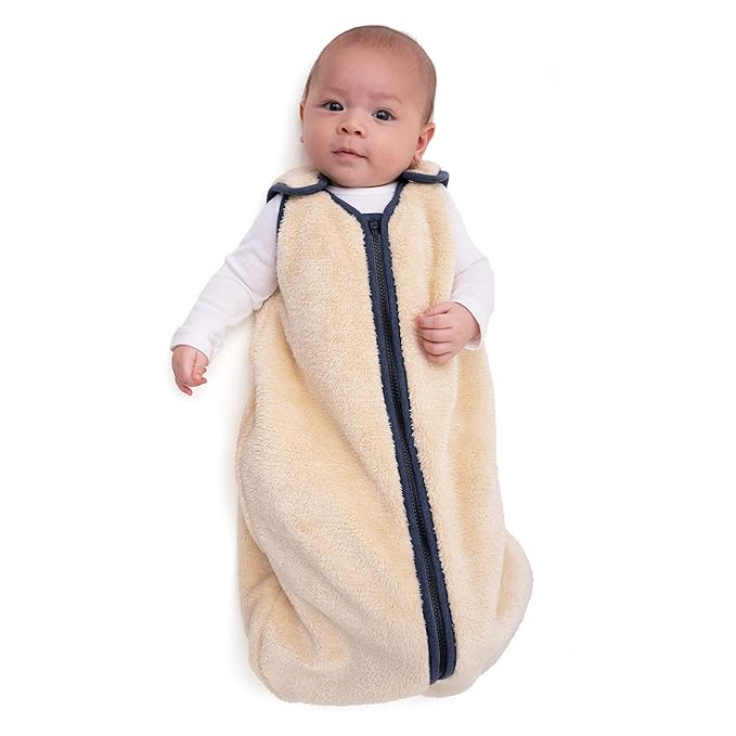 baby deedee Sleep Nest Teddy Baby Sleeping Bag, Oatmeal Navy, Medium (6-18 Month)