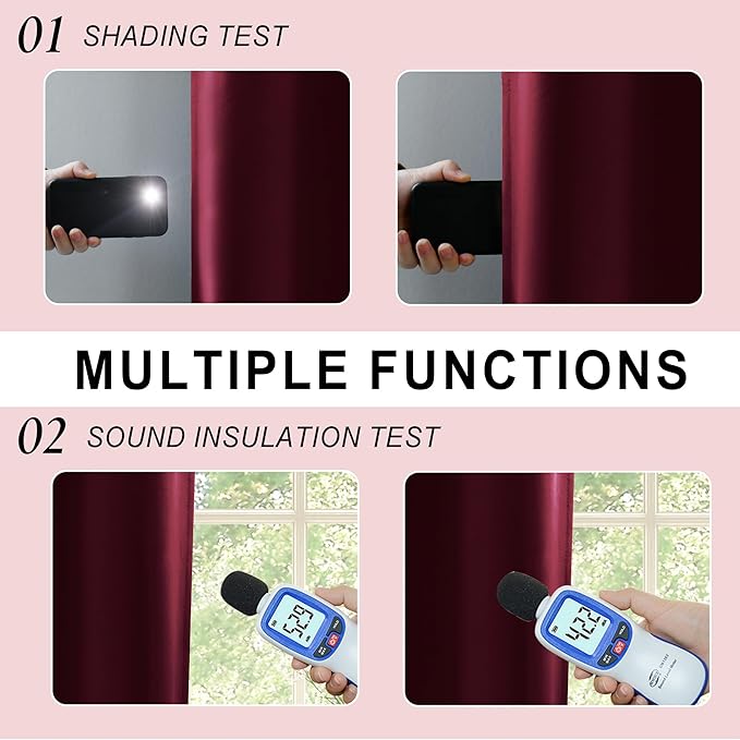 XWZO 100% Blackout Curtains with Tiebacks- 2 Thick Layers Completely Shaded Window Treatment，Rod Pocket Thermal Insulated Lined Drapes for Bedroom/Patio Door, Burgundy, W42 x L84, Set of 2 Panels