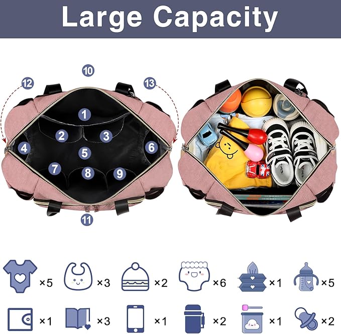 ITIEZY Diaper Bag Tote for Baby - Large Mommy Bag with Portable Changing Pad Pacifier Case, Hospital Bags Travel Baby Bag
