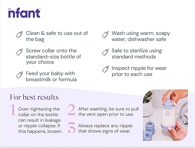 nfant | Extra Slow Flow Nipple, Gold (3ml/min), 4-Pack