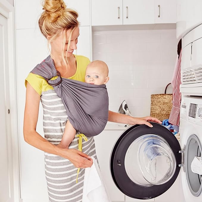 Mamaway Baby Ring Sling Carrier - Newborn and Toddler Sling (Supports up to 165lbs), IHDI Certified, Rayon & Linen Made, Soft & Breathable, Nylon 66 Safety Rings, Storage Pocket Design, Olive