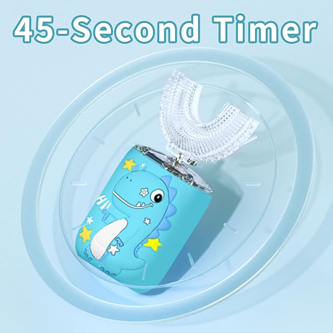 Kids Electric U Shaped Toothbrush,Kids Sonic Full Mouth Toothbrush with 4 Soft Brush Head Automatic Rechargeable 6 Cleaning Modes IPX7 Waterproof 360 Degree Cleaning - Age2-7 Blue