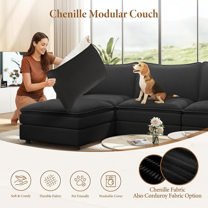 Vesgantti 142" U Shaped Sectional Couch, Comfy Cloud Modular Sectional Sofa - Image 6