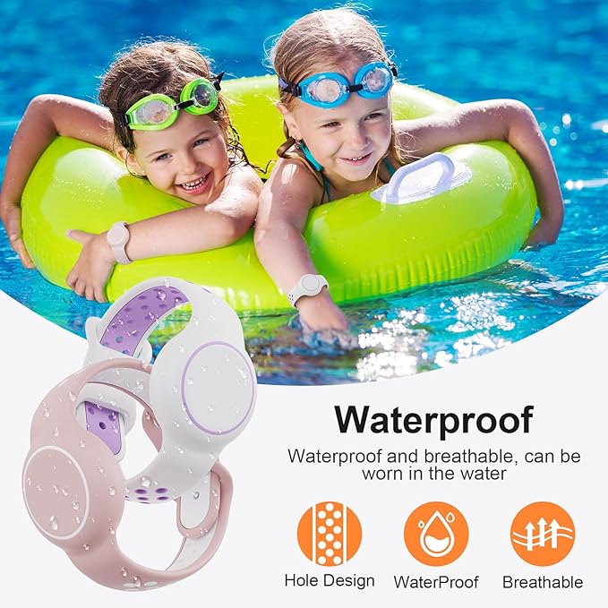 Waterproof Bracelet Compatible with AirTag for Kids (2 Pack), Protective Case GPS Tracker Holder for Child with Full Coverage Hidden Design, Soft Silicone Anti-Lost Wristband Cover for Toddler PWWP
