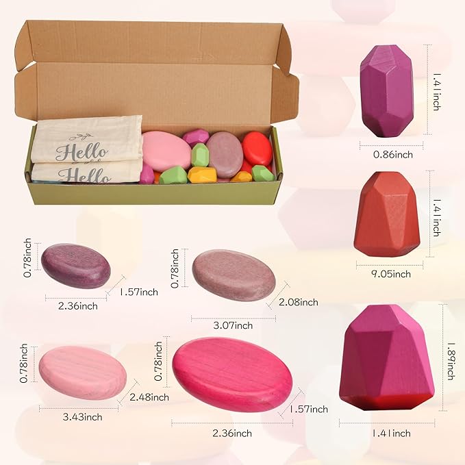 OESSUF Stacking Rocks 26Pcs Stacking Blocks Balancing Stones Wooden Building Toys Wood Stone Stacking Game for Toddler Sorting Preschool Educational Montessori Stacking Rocks for Kids