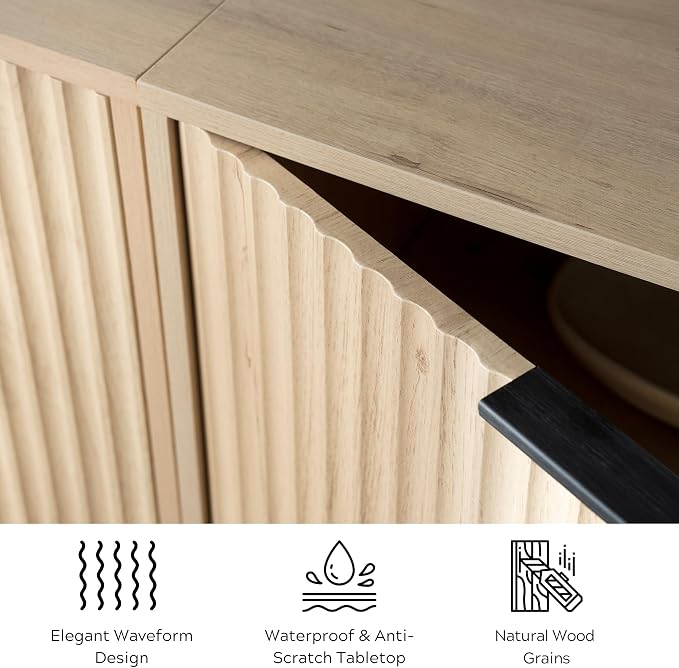 EYYTHUNG Fluted Storage Cabinet Sideboard Buffet Cabinet, Modern Accent Cabinets - Image 8