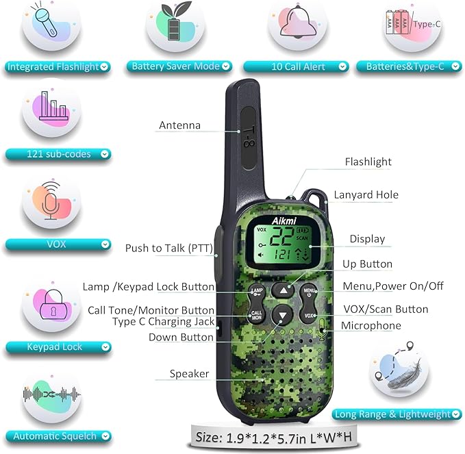 Toys for Boys Walkie Talkies for Kids 5 6 7 8 Year Old Boy Pretend Play Police Military Spy Hunt Camp Outdoor Toys for Kids Birthday Present Boys Gifts (Green Blue)