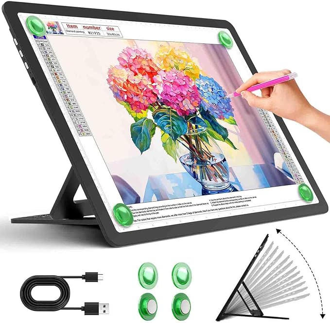Zocelight Rechargeable A3 Light Board with Built-in Stand,Super Bright Magnetic Light Box for Tracing,Wireless Light Pad for Diamond Painting,Side Buttons,5000mAH Battery,LED Light Table for Drawing