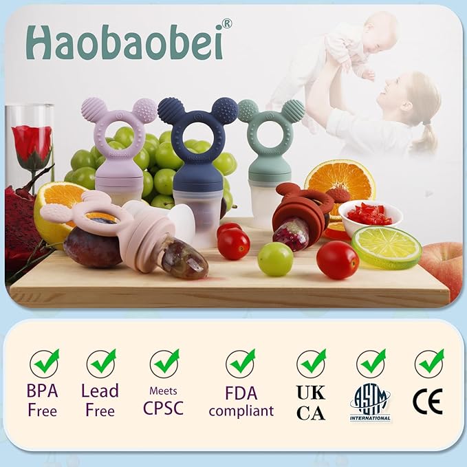 Baby Fruit Feeder, Frozen Teething Toys, Teether Pacifier with 3 Extra Teats, Infant Eating Essentials, BPA Free Baby Feeding Supplies (Pink)