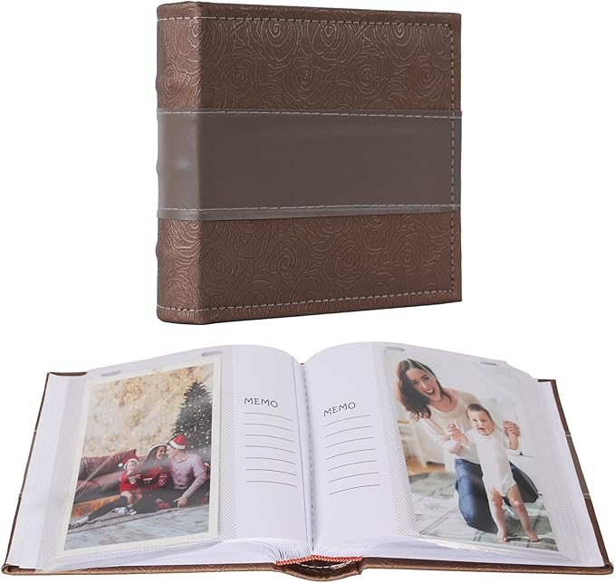 RECUTMS Photo Album 4x6 with Writing Space 100 Photos Photo Book, Leather Cover Picture Album with Memo Areas for Wedding Anniversary Family Baby Couple Valentines Graduation Travel (Dark Coffee)