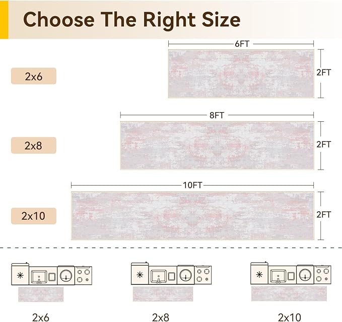 Washable Area Rugs 2'x6' Non-Slip Modern Abstract Soft for Living Room Entryway Bedroom Nursery, Print Pattern, Grey Pink