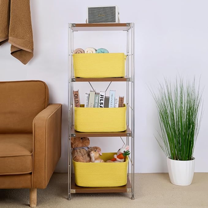 Large Storage Baskets for Shelves, Closet Organizers Bins for Clothes Blanket Towels, Baby Nursery, Toy Baskets Box, Woven Rope Baskets, 17 x 13 x 7.5”, 2 Packs Yellow