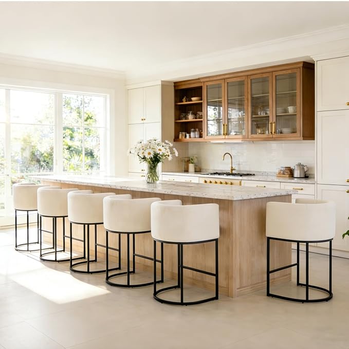 ClinQ 26" H Counter Height Bar Stools Set of 6, Modern Barrel Counter Stools by ExperienceExquisiteLife