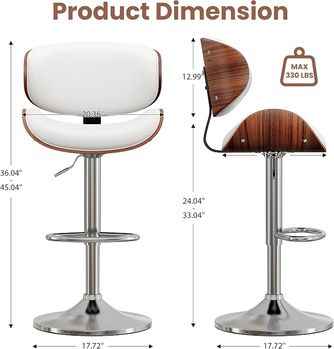 YaFiti Bar Stools Set of 3, Bentwood Adjustable Height Swivel Bar Stools - Image 2