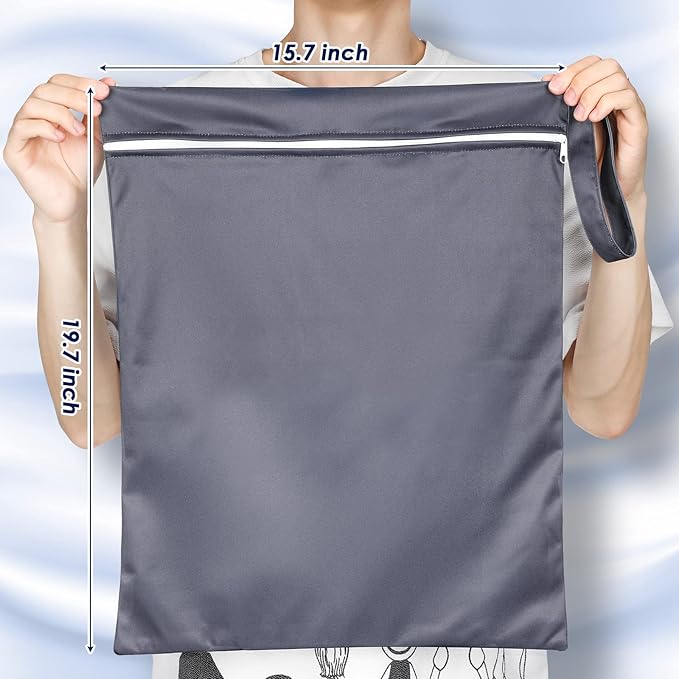 Shappy 2 Pcs Large Travel Laundry Bag Washable Waterproof Wet Dry Large Dirty Clothes Bag Bathing Workout(Solid Gray Blue)