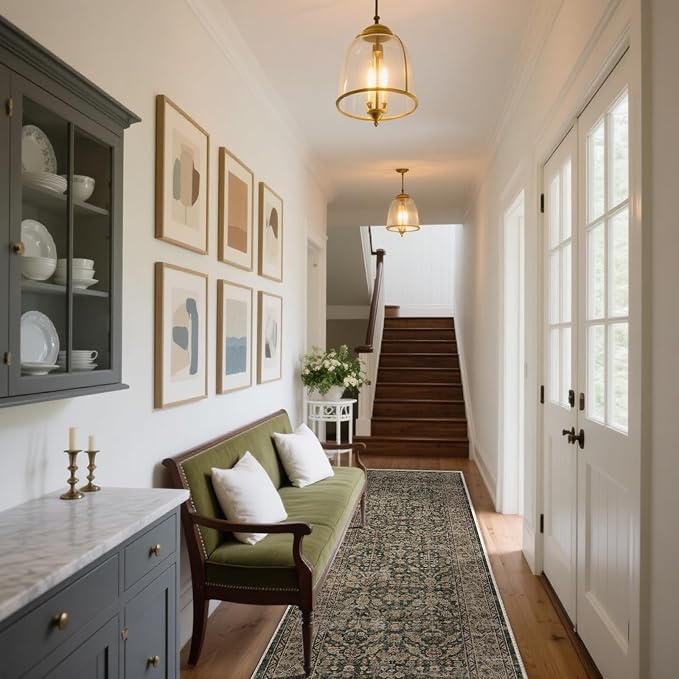 Machine Washable Hallway Runner Rugs: 2'x10' Kitchen Rug Stain Resistant Non Slip Low Pile Soft Carpet Runners for Hallways Indoor Entryway Kitchen Laundry Room Bedroom Bathroom Farmhouse