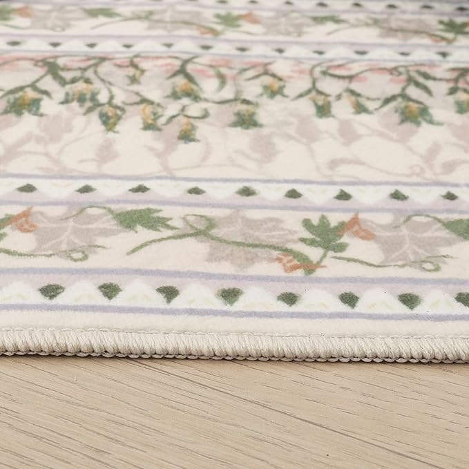 Runner Rug Impressionist-Style Vintage Kitchen Rugs Non Slip Washable Soft Carpet Runner for Kitchen Laundry Bedroom Bathroom, Beige