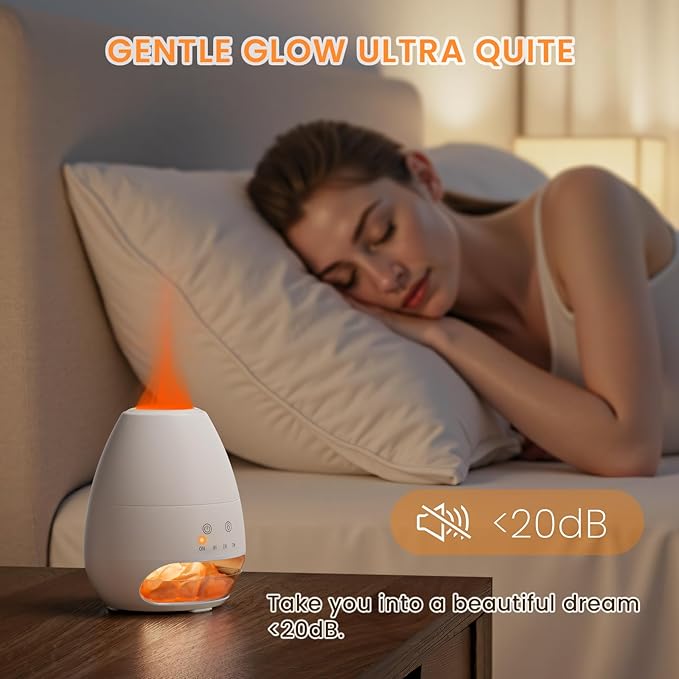 Ultrasonic Essential Oil Diffuser with Himalayan Salt Rock,Flame Oil Diffuser with 2 Color Light,Small Aromatherapy Oil Diffuser with Auto Off Function for Home, Office,Spa,100ML