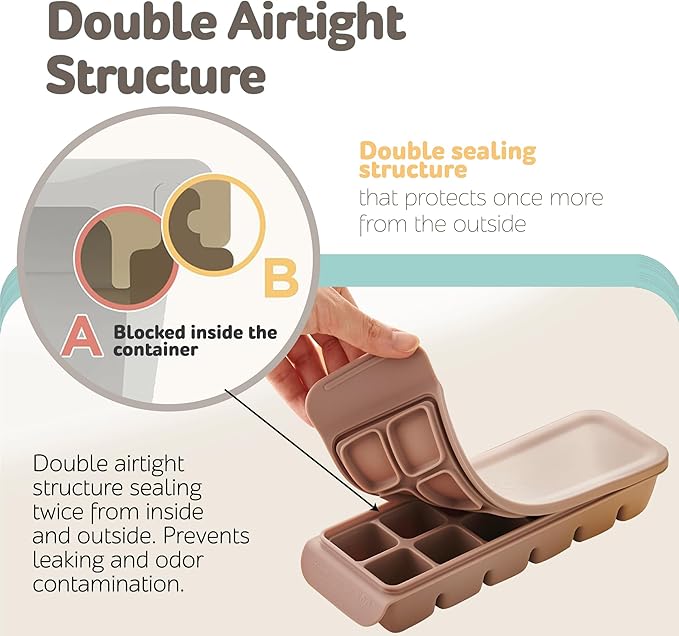 Silicone Freezer Trays with Lid,2ea 0.7oz 12 Cube-Leak Proof Silicone Freezer molds for Homemade Baby Food Breastmilk, Purees, Vegetables, Fruit, Baby Food Jars Ice Tray with Lid BPA Free Gray