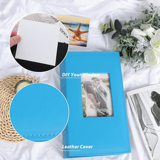 RECUTMS Photo Album 4x6 300 Pockets Photo Albums with Leather Cover for Family Wedding Baby Photo Book Holds Horizontal Pictures (Sky Blue)