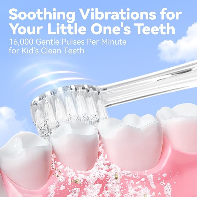 Toddler Electric Toothbrush, Soft Bristles, Colorful LED Light for Easy Checkups, Makes Brushing Fun, 2-Minute Timer for Proper Brushing, Cute Design, IPX7 Waterproof, Includes AAA Battery (Pink)