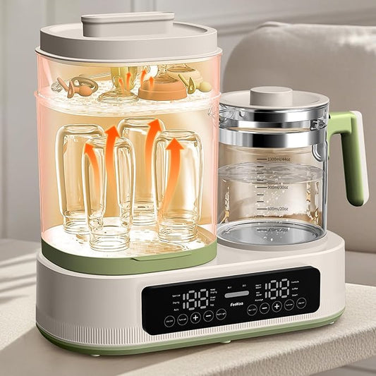 Feekaa Multifunctional Baby Bottle Warmer, Steamer and Dryer, 44oz Baby Formula Kettle Combo, Bottle Warmer for Breastmilk with Temperature Control, Water Warmer for Baby Formula, Electric Milk Warmer