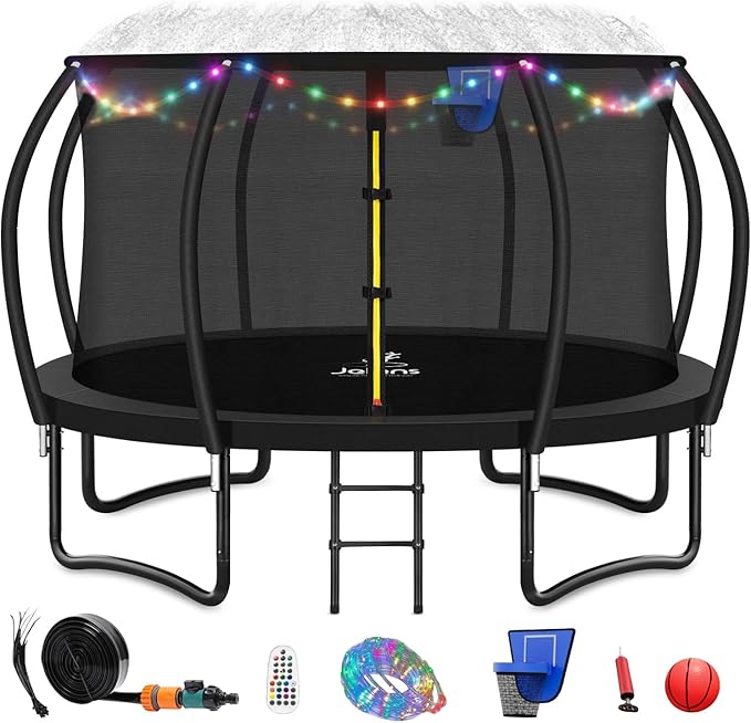 Trampoline 8FT 10FT 12FT 14FT 16FT, Recreational Trampolines with Enclosure Net and Ladder, Outdoor Anti-Rust Trampolines for Kids and Adults, ASTM Approved