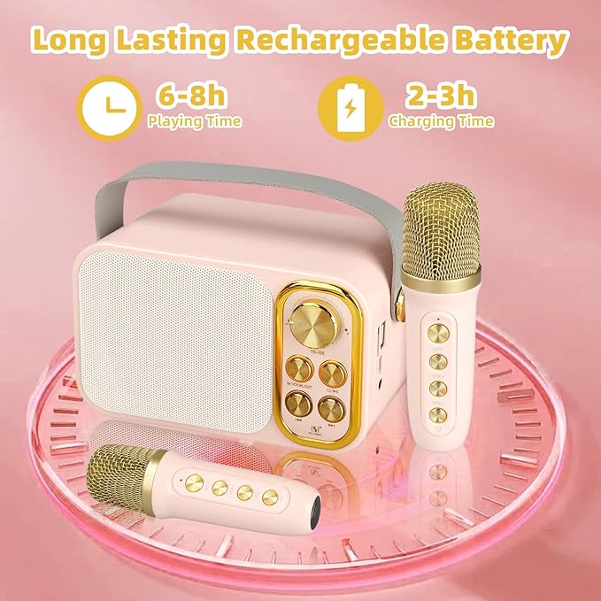 Mini Karaoke Machine for Kids Adult, Portable Bluetooth Karaoke Speaker with 2 Wireless Microphones for Home Party, Great Gifts for Boys and Girls Ages 4, 5, 6, 7, 8,9,10,11, 12+ Years Old