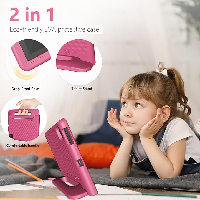 Tablet for Kids Age 3-12 10.1 inch Android 14 6000mAh 8GB RAM+64GB ROM(Expandable to 1TB Kids Tablet WiFi6 Google Kids Space Parental Control 1280 * 800 HD Screen (Pink)
