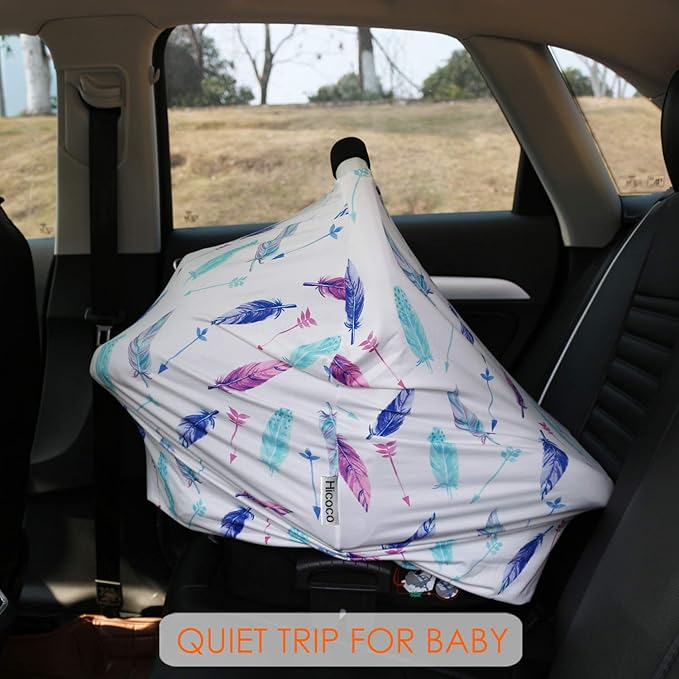 Carseat Canopy Covers for Breastfeeding - Baby Car Seat Covers Breastfeeding Cover Multi Use Boys and Girls Shower Gifts (Feather)