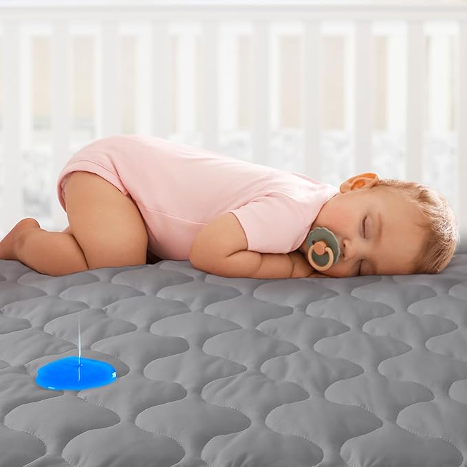 Yoofoss Waterproof Crib Mattress Protector, Quilted Crib Mattress Pad Cover Soft and Breathable, Machine Washable Toddler Mattress Protector for Standard Baby Crib Size 52''x28''