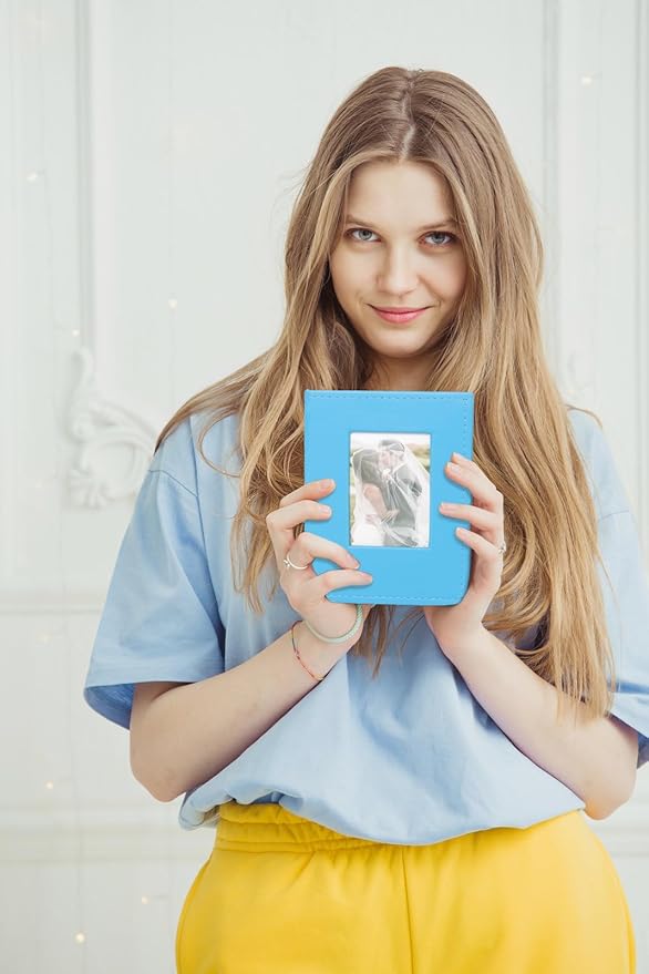 RECUTMS Photo Album 4x6 Pockets Leather Cover Photo Album Book Holds 52 Vertical 4x6 Photos Picture Book for Wedding Family Baby (Sky Blue)