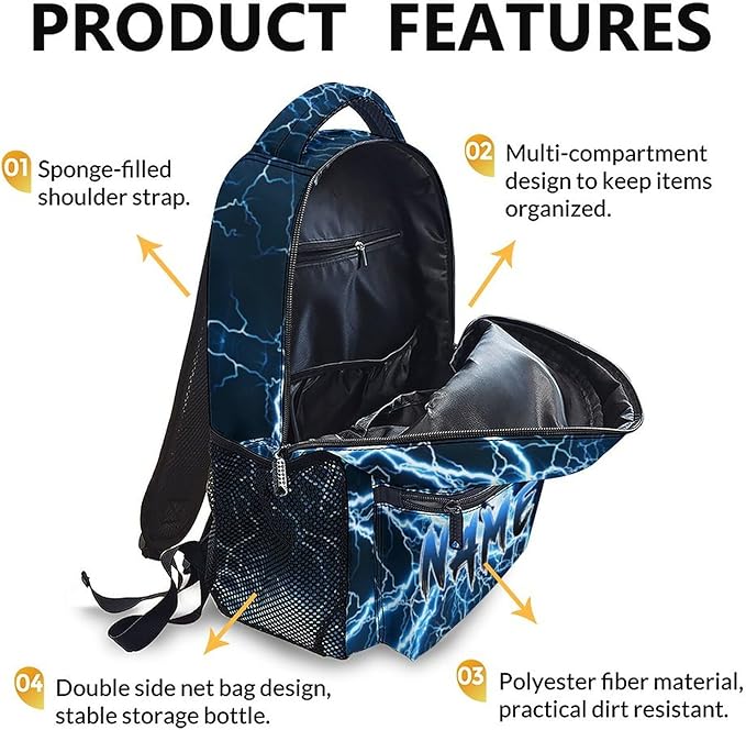 Dinosaur Backpack for Boys, Kids Custom Lightning Bookbag Gift with Name for Kindergarten Primary Senior Middle, 17 Inch Lightweight Cool Personalized Backpacks for School