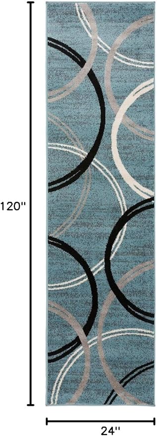 Rugshop Modern Wavy Circles Design Runner Rug 2' x 10' Blue