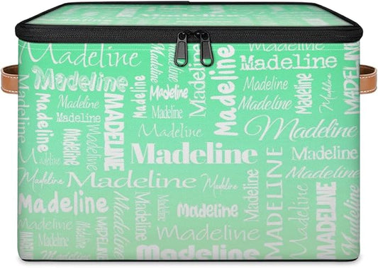 Custom Storage Basket with Name, Personalized Storage Bins with Zipper Lid, Foldable Fabric Storage Box Large capacity with Handle Green Gradient