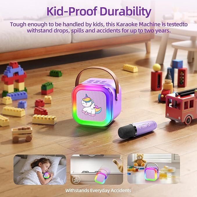 Kinglucky Mini Karaoke Machine for Kids, 2025 TOP Birthday Gifts Ideas for 3-12 Year Old Girls, Christmas Party Gifts Kids' Personal Video Players Accessories with 2 Wireless Microphones - Purple
