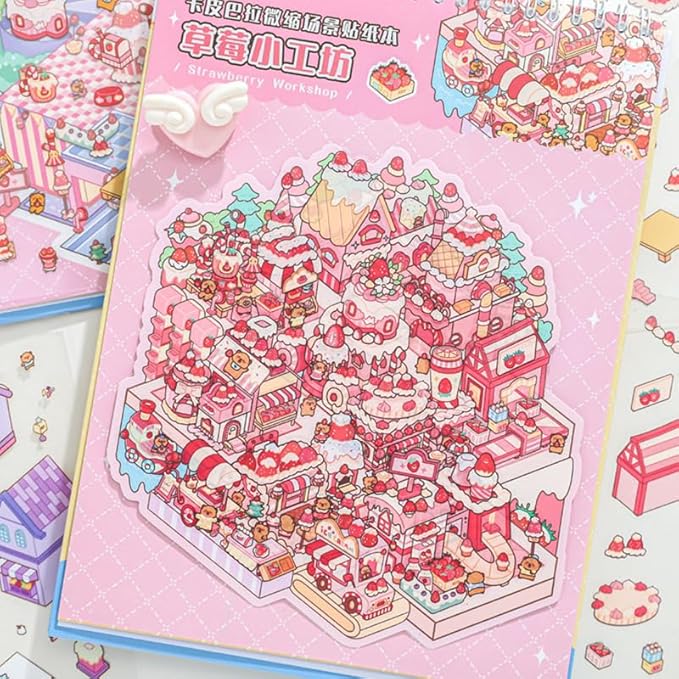 Sticker Therapy 3D Scenes – 6 Sets Large Size DIY 3D Sticker Scene with Tweezer for Adults & Kids Relief Stress Pass The Time, Cute Miniature House & Room Material Collection Book 01