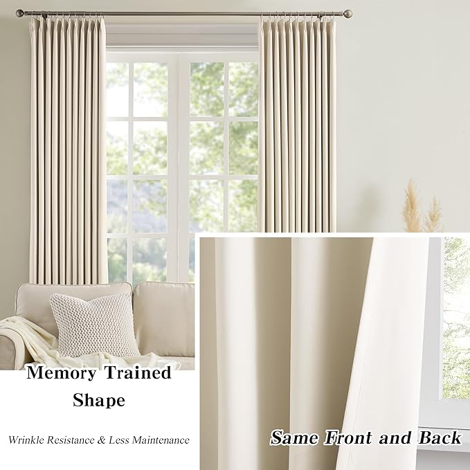 KEQIAOSUOCAI 100 Inch Long Pleated Curtains 2 Panels, Memory Trained Pinch Pleat Window Curtains Drapes,Pleats with Hooks，Home Decor Window Treatments for Bedroom Office 40 by 100
