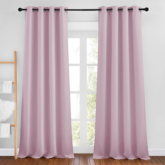 NICETOWN Baby Pink Room Darkening Curtains 102 inches Long, Grommet Thermal Insulated Solid Room Darkening Window Treatments Sound Reducing for Living Room, W46 x L102, Set of 2