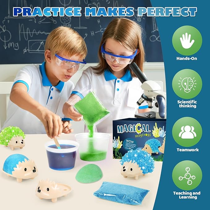 sdaymol Crystal Growing Kit for Kids - 2 Colors Hedgehog to Grow Fast in (24H),Science Experiments Learning & Educational Toys,Science Kits for Kids Age 8-12 STEM Project Gifts for Boys & Girls 6+