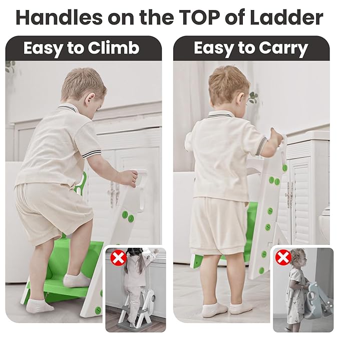 Primlect Space-Saving Potty Training Seat with Ladder, Adjustable Step and Toilet Seat Height, Top Handles for Easy Climbing, Easy to Carry, Portable Toddler Toilet Trainer for Small Bathrooms